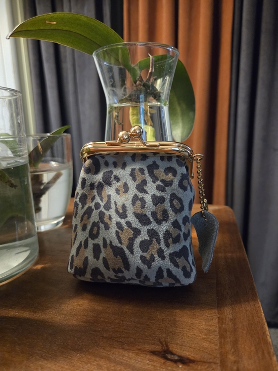 TinyBigBag Handbags - Leopard Print Mini Kiss-Lock Coin Purse - Gray Leopard